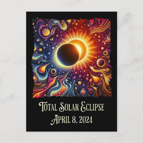 Total Eclipse 2024 Retro Groovy 60s 70s vibe Postcard