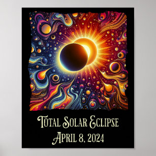 Total Eclipse 2024 Retro Groovy 60's 70's vibe Poster