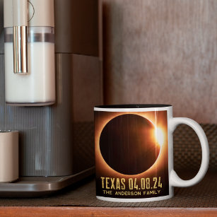Total Eclipse Texas 2024 Personalized Two-Tone Coffee Mug