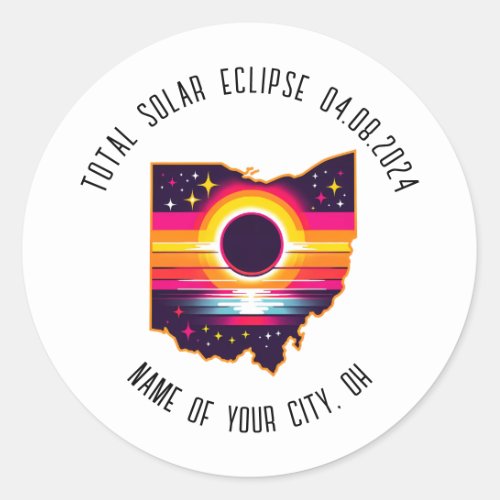 Total Solar Eclipse 0408 2024 Ohio Custom City Classic Round Sticker