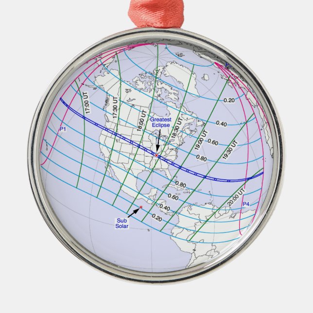 Total Solar Eclipse 2017 Global Path Metal Ornament (Front)