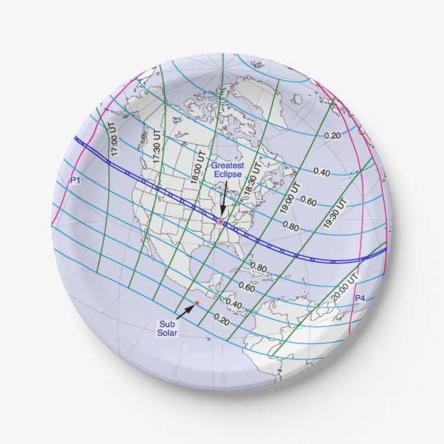 Total Solar Eclipse 2017 Global Path Paper Plates (Front)