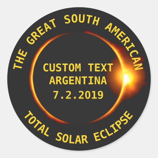 Total Solar Eclipse 2019 Argentina, South America Classic Round Sticker (Front)