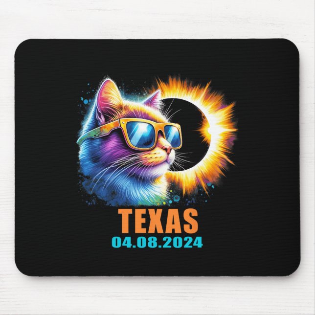 Total Solar Eclipse 2024 Cat Solar Eclipse Gles  Mouse Pad (Front)