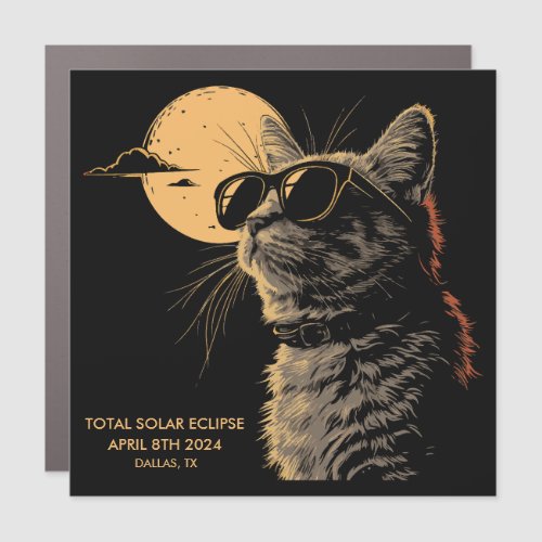Total Solar Eclipse 2024 Custom City Cat Glasses Car Magnet