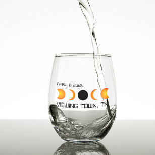 Total Solar Eclipse 2024 Custom Commemorative Stemless Wine Glass
