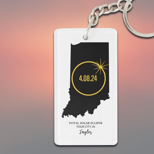 Total Solar Eclipse 2024 Custom Name City Indiana Keychain