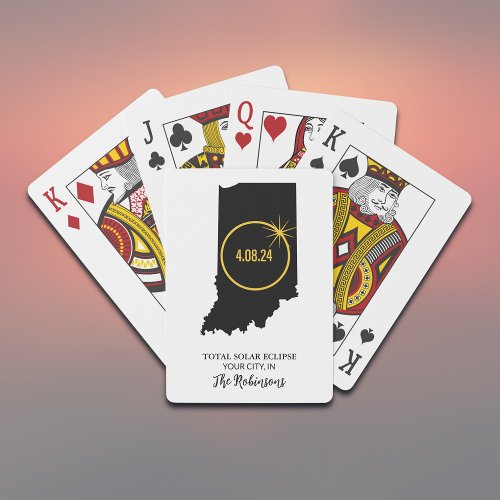 Total Solar Eclipse 2024 Custom Name City Indiana Poker Cards