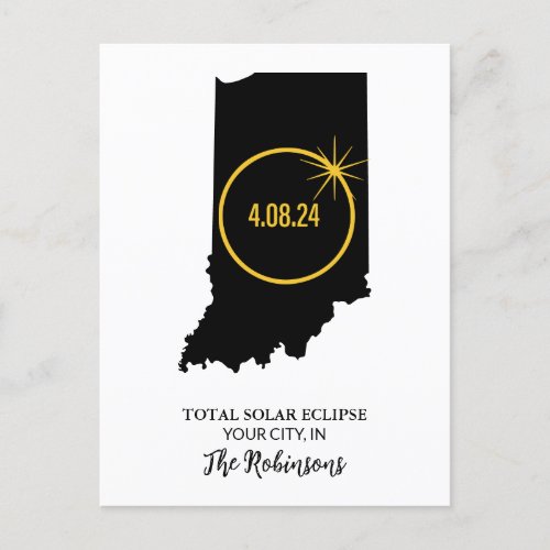 Total Solar Eclipse 2024 Custom Name City Indiana Postcard