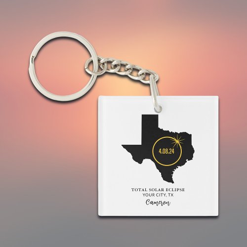 Total Solar Eclipse 2024 Custom Name City Texas Keychain