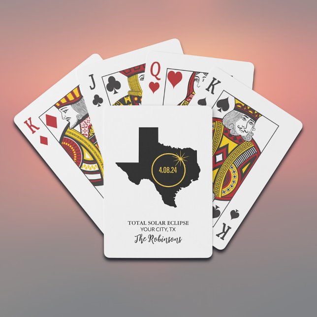 Total Solar Eclipse 2024 Custom Name, City Texas Poker Cards (Customize with City & Family Name, or edit as required)