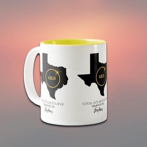 Total Solar Eclipse 2024 Custom Name City Texas Two_Tone Coffee Mug