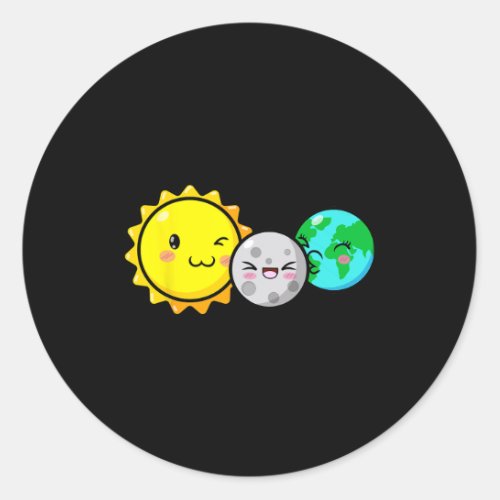 Total Solar Eclipse 2024 Cute Kawaii Fun Astronomy Classic Round Sticker