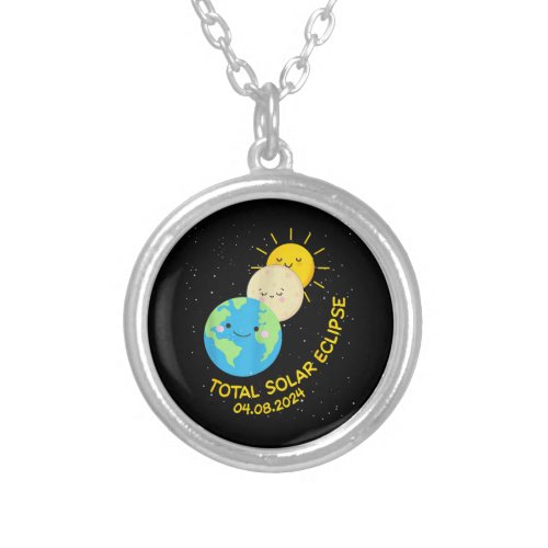Total Solar Eclipse 2024 Cute Solar Eclipse Silver Plated Necklace