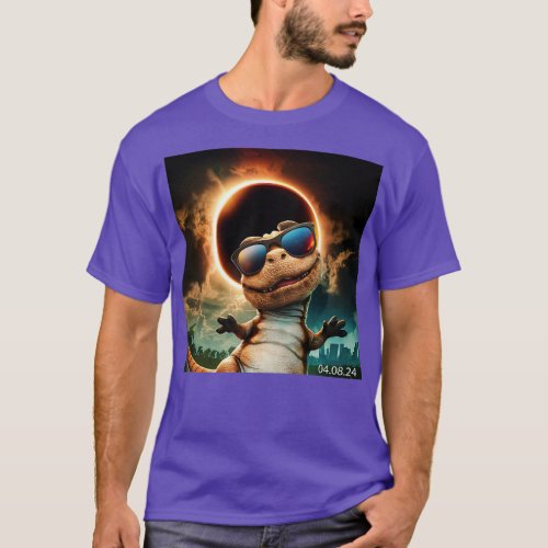 total solar eclipse 2024 dinosaur wearing glasses T_Shirt