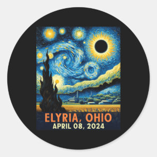 Total Solar Eclipse 2024 Elyria Ohio Starry Night  Classic Round Sticker