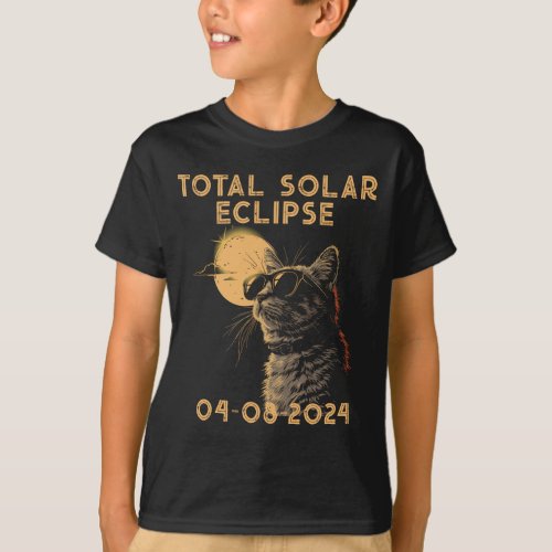 total solar eclipse 2024 fun cat in glasses T_Shirt
