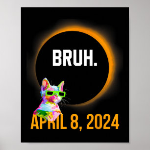 Total Solar Eclipse 2024 Fun Cat Saying Bruh Meme Poster