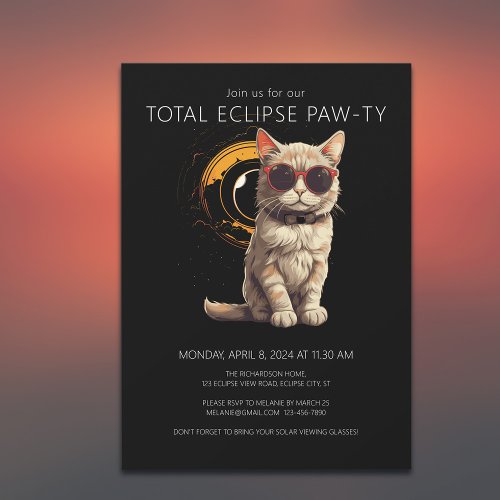 Total Solar Eclipse 2024 Fun Cat Viewing Party Invitation
