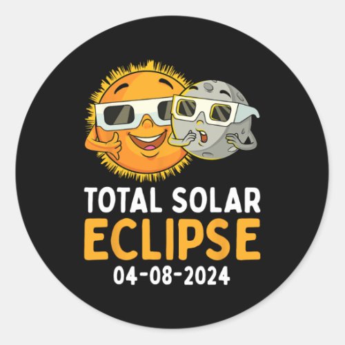Total Solar Eclipse 2024 Glasses Fun Sun Moon Kids Classic Round Sticker