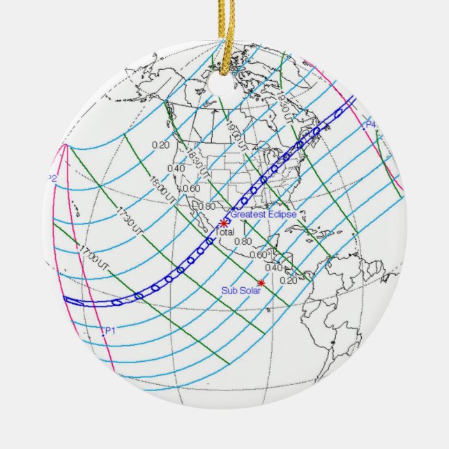 Total Solar Eclipse 2024 Global Path Ceramic Ornament (Front)