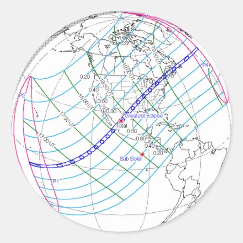 Total Solar Eclipse 2024 Global Path Classic Round Sticker