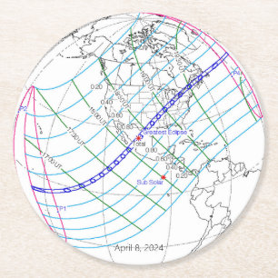 Total Solar Eclipse 2024 Global Path Round Paper Coaster