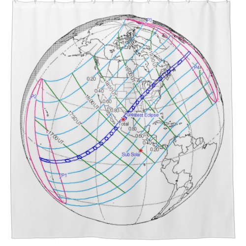 Total Solar Eclipse 2024 Global Path Shower Curtain