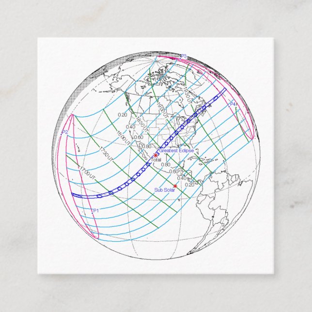 Total Solar Eclipse 2024 Global Path Square Business Card (Front)