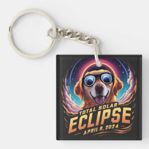 Total Solar Eclipse 2024 Golden Retriever Lover Keychain