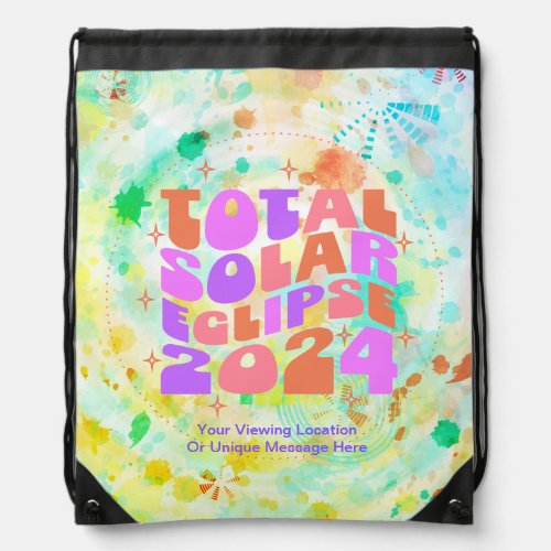 Total Solar Eclipse 2024 Groovy Colorful Tie Dye Drawstring Bag