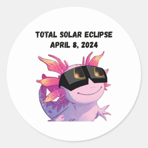 Total Solar Eclipse 2024 Grunge Axolotl Classic Round Sticker