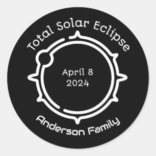 Total Solar Eclipse 2024 Modern Minimal Black  Classic Round Sticker