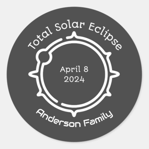 Total Solar Eclipse 2024 Modern Minimal Classic Round Sticker