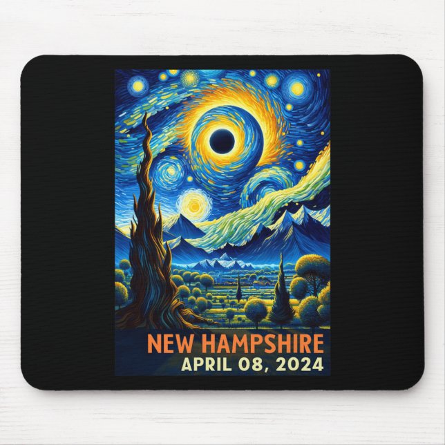 Total Solar Eclipse 2024 New Hampshire Starry Nigh Mouse Pad (Front)