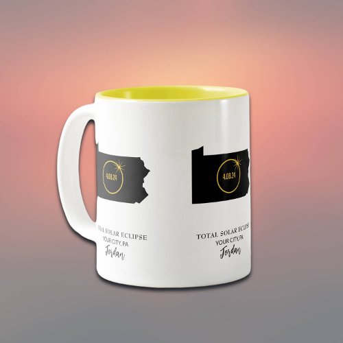 Total Solar Eclipse 2024 Pennsylvania Custom Name Two_Tone Coffee Mug