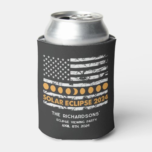 Total Solar Eclipse 2024 Personalized Patriotic Can Cooler