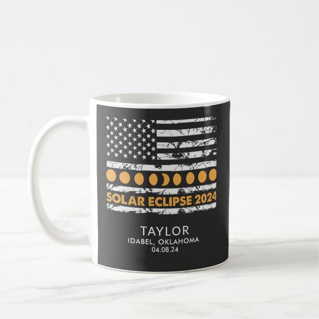 Total Solar Eclipse 2024 Personalized Patriotic Coffee Mug (Left)