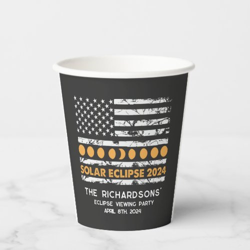 Total Solar Eclipse 2024 Personalized Patriotic Paper Cups