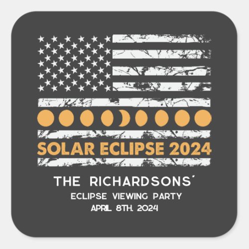 Total Solar Eclipse 2024 Personalized Patriotic Square Sticker