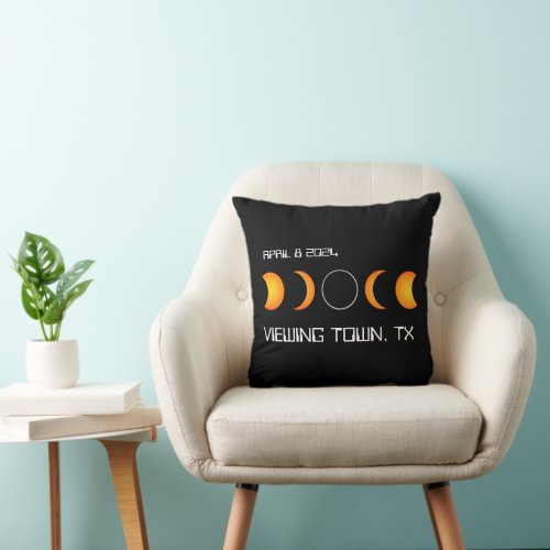 Total Solar Eclipse 2024 Personalized Town Memory Throw Pillow