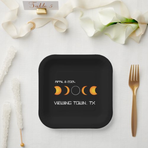 Total Solar Eclipse 2024 Personalized Town State Paper Plates