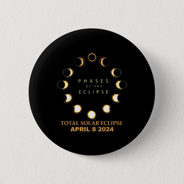 Total Solar Eclipse 2024 Phases April 8th  Button (Front)