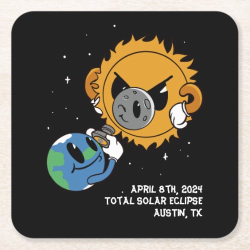 Total Solar Eclipse 2024 Photobomb Custom Location Square Paper Coaster