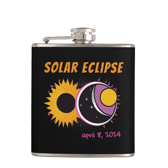 Total solar eclipse 2024 pop art design flask (Front)