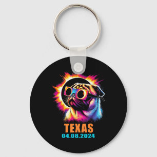 Total Solar Eclipse 2024 Pug Dog With Gles Keychain