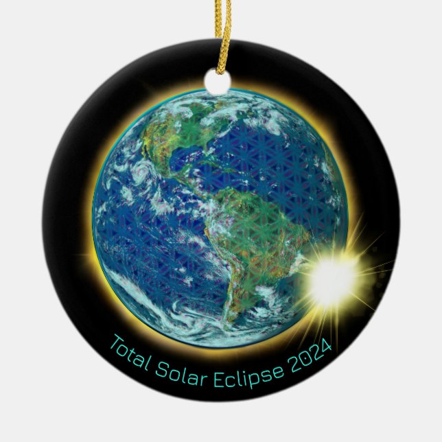 Total Solar Eclipse 2024 sacred geometry  Ceramic Ornament (Front)