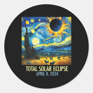 Total Solar Eclipse 2024 Starry Night Van Gogh Tot Classic Round Sticker