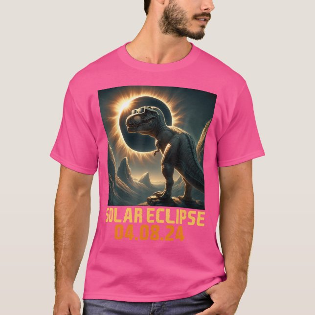 Total Solar Eclipse 2024 T Rex Dinosaur With Eclip T-Shirt (Front)