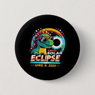 Total Solar Eclipse 2024 T-rex Wearing Solar Glass Button